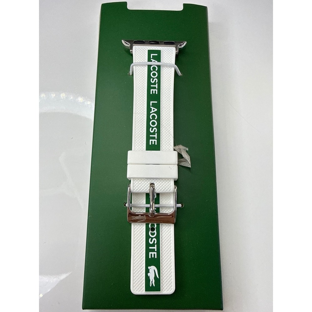 Lacoste White Silicone Apple Watch Strap 38mm 40mm Green Logo Band 2010214